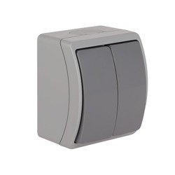 Întrerupător dublu (de tip candelabru) rezistent la stropire, gri-grafit, IP44 KOALA 152-08 ViPlast