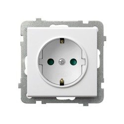 Priză simplă cu împământare schuko cu obloane albe Ospel Sonata GP-1RSP/m/00