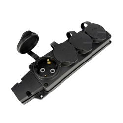 Priză Schuko din cauciuc cvadruplă IP54 neagră | 220.000.401 | HOROZ