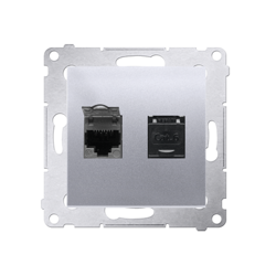 Simon 54 Premium Priză argintie de computer  dublă RJ45 cat. 6, cu protecție D62.01/43