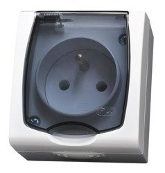 Priză unică cu împământare capac transparent alb Ospel Madera GNH-1NZ/00/d