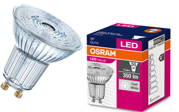 Bec LED Value PAR16  36st GU10 4,3W 6500k rece Osram