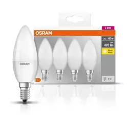 Set 4x Becuri LED E14 4,9W =40W 2700K cald WW 470lm lumânare Osram