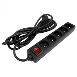 Cablu prelungitor 5 m împământat cu întrerupător negru Eco Light