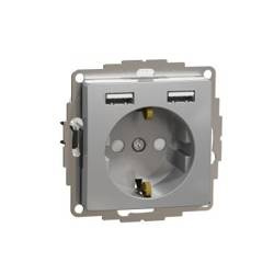 Priză schuko cu USB A+A 2 argintiu 2P+E IP20 SDD113052 Sedna Design Schneider electric