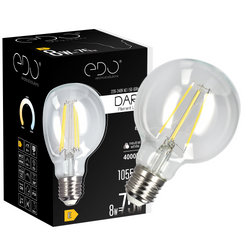 Bec decorativ DARI LED Filament 8W, E27, 4000K, 1055lm, 230V, CLEAR G80, EDO777634 EDO Solutions