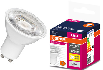 Bec LED VALUE PAR16 Plastic 50 36° 4,5W 2700K GU10 Osram