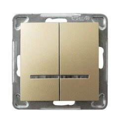 Întrerupător cu două căi cu iluminare albastră aur metalic Ospel Impresja lP-2YS/m/28