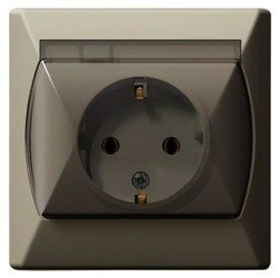 Priză rezistentă la stropire împământare schuko IP-44 capac transparent bej Ospel Akcent GPH-1AS/01/d
