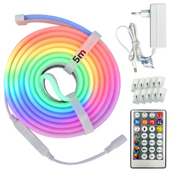 Set bandă LED NEON DIGITAL-5 RGB 12V 10W/m 200lm/m IP65 cu controler, alimentare și telecomandă – rolă 5 m | HOROZ