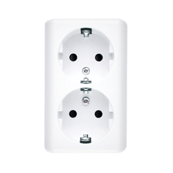 Simon 54 Premium Priză albă dublă Schuko, montată la suprafață, cu protecție contacte terminale cu șurub, EGSZ2SNZ/11