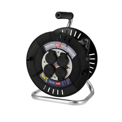 Prelungitor pe tambur 4 prize SCHUKO IP44 negru 3×1,5 mm² 30 m | 310.030.301 | HOROZ