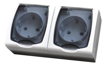 Priză dublă cu împământare schuko capac transparent alb Ospel Madera GNH-2NS/00/d