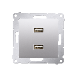 Simon 54 Premium  Încărcător USB argintiu dublu (modular), 2.1A 5V DC, DC2USB.01/43, Kontakt Simon